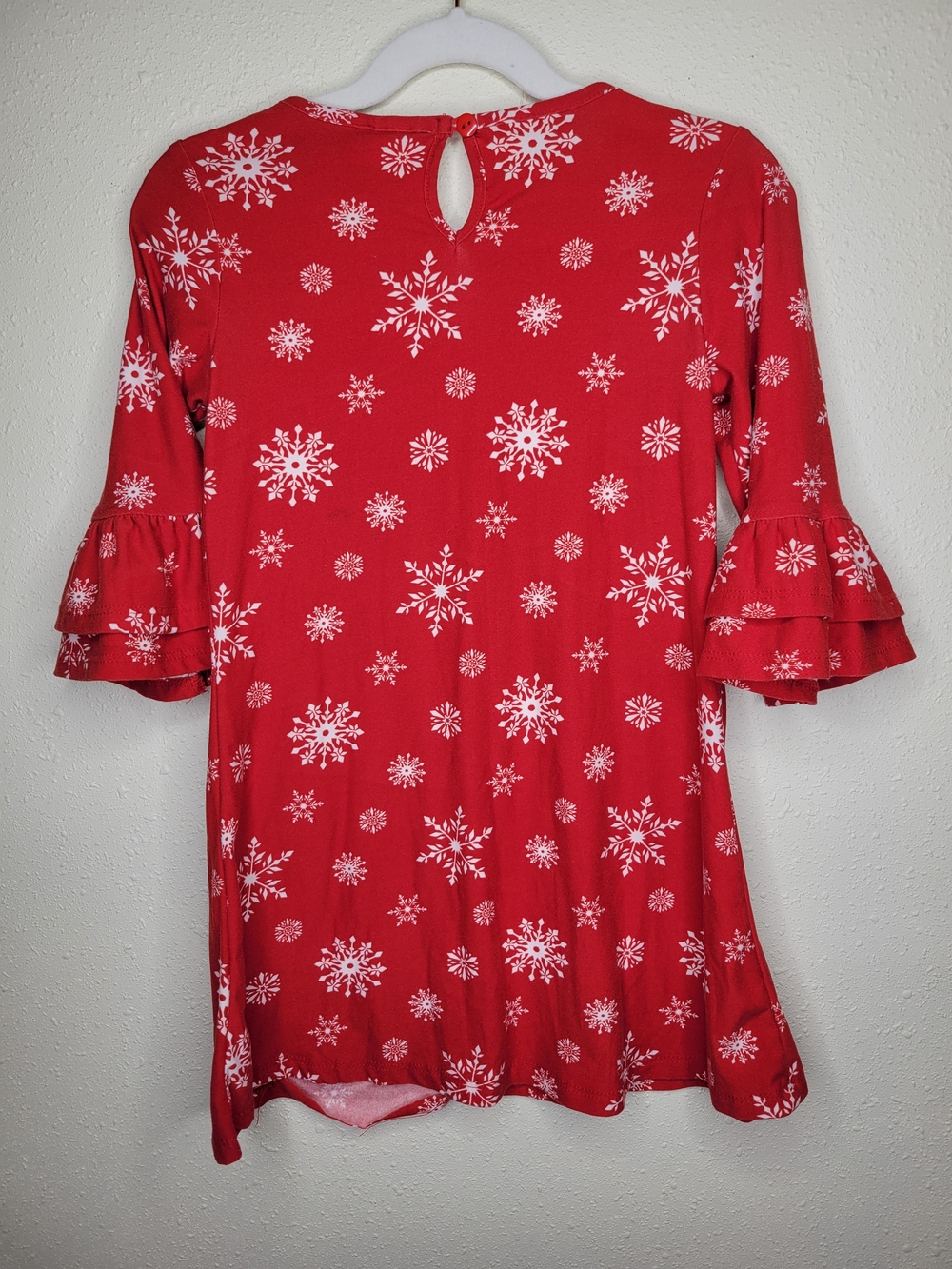 Girls Red Snowflake Ruffle-Sleeve Dress - Picture 4 of 4